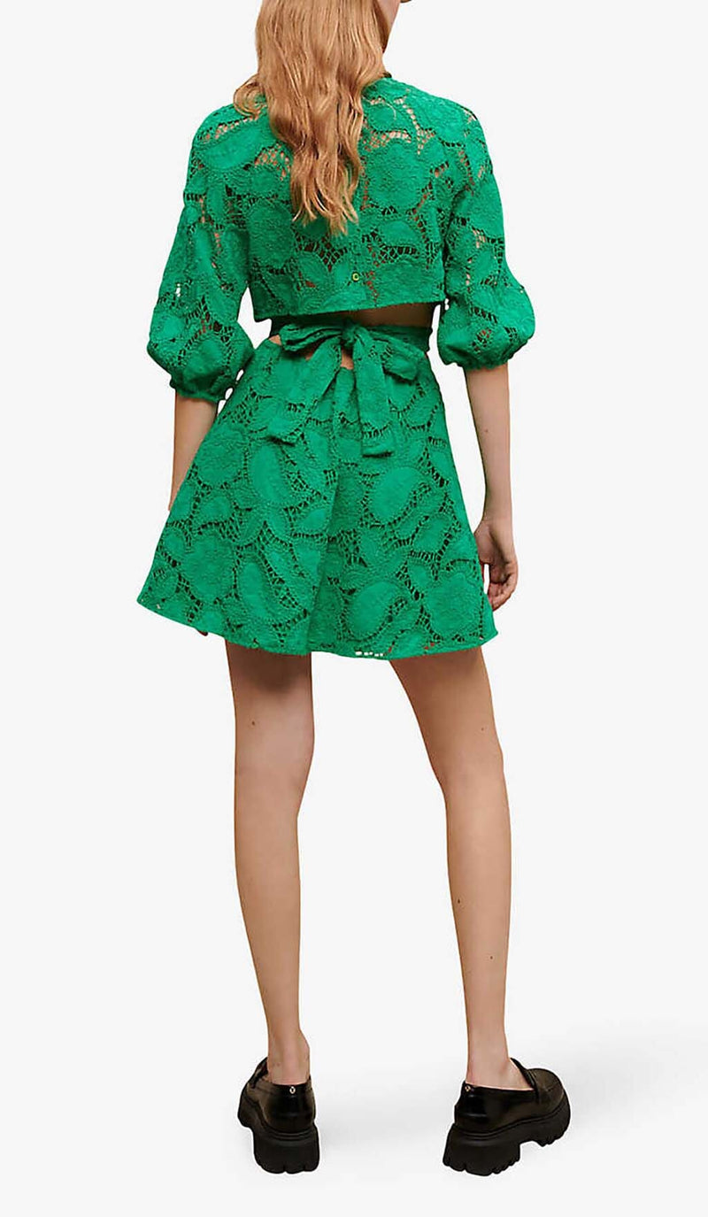 PAISLEY-EMBROIDERED MINI DRESS IN GREEN DRESS STYLE OF CB 