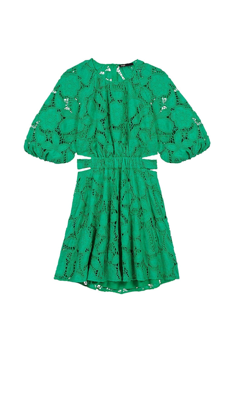 PAISLEY-EMBROIDERED MINI DRESS IN GREEN DRESS STYLE OF CB 