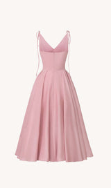 PLEATED FLARE BOTTOMING MIDI DRESS IN PINK DRESS STYLE OF CB 