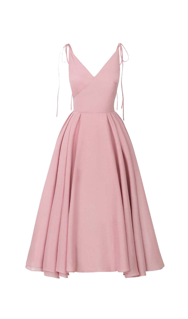 PLEATED FLARE BOTTOMING MIDI DRESS IN PINK DRESS STYLE OF CB 