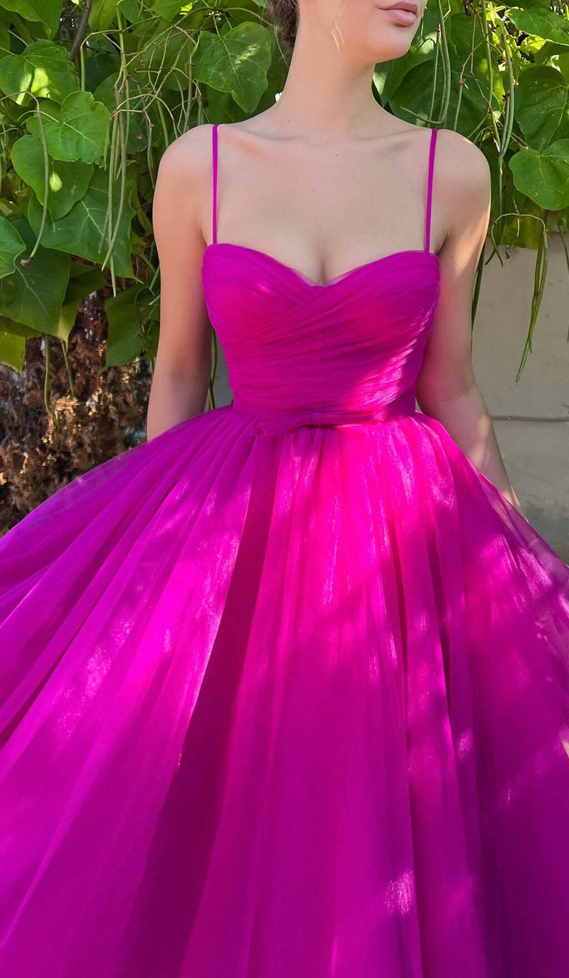 PLEATS SPAGHETTI STRAPS MIDI DRESS IN RED DRESS STYLE OF CB 