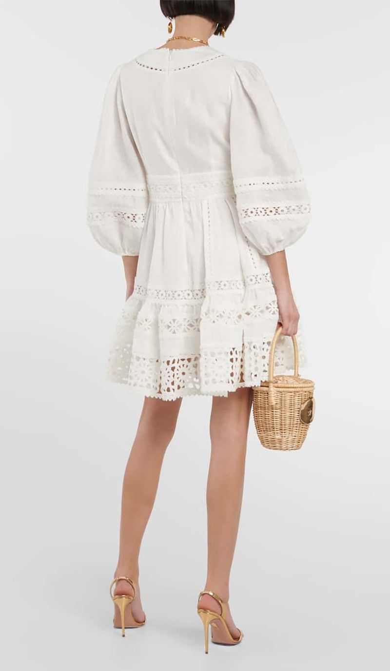 PLUNGING NECK LACE MINI DRESS IN WHITE DRESS STYLE OF CB 