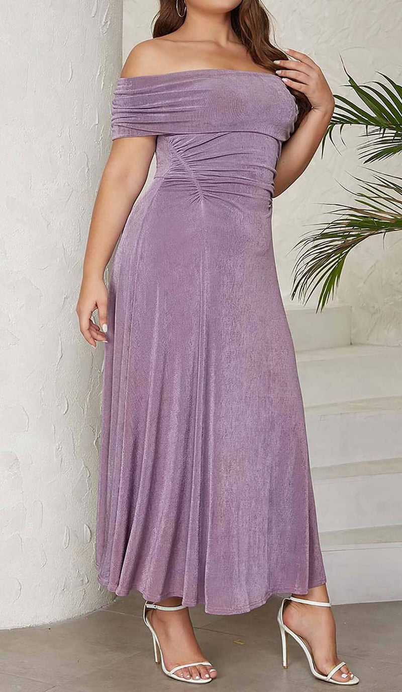 PLUS OFF SHOULDER MIDI DRESS IN PURPLE DRESS STYLE OF CB 