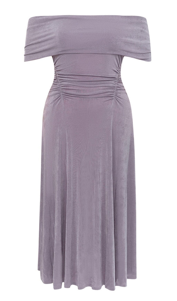 PLUS OFF SHOULDER MIDI DRESS IN PURPLE DRESS STYLE OF CB 
