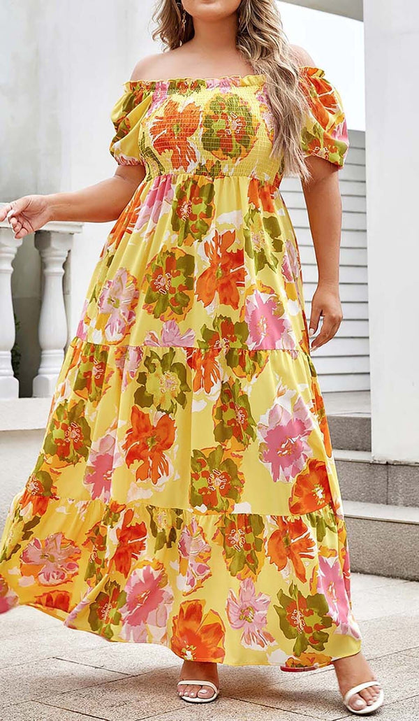 PLUS SIZE FLORAL PRINT MIDI DRESS IN MULTICOLOR DRESS STYLE OF CB 