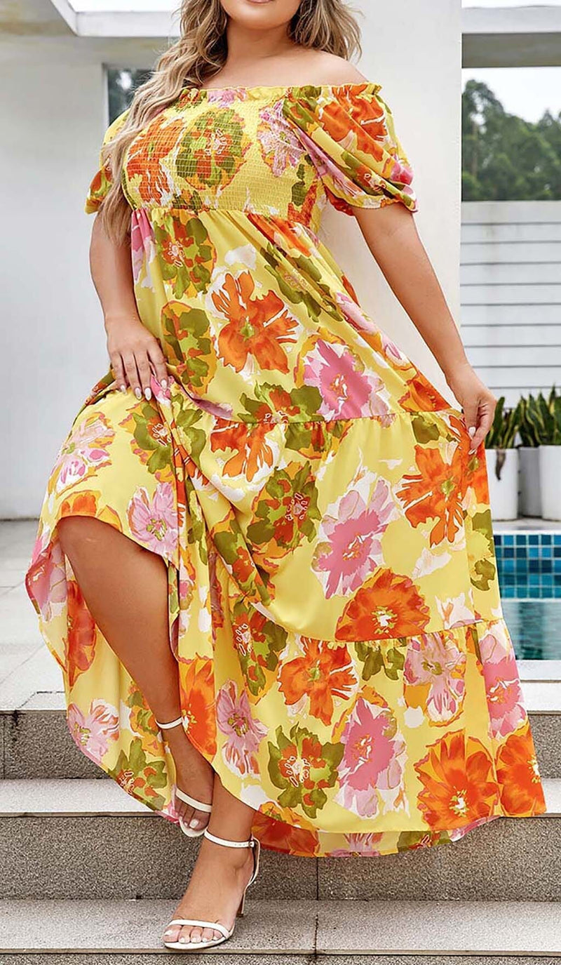 PLUS SIZE FLORAL PRINT MIDI DRESS IN MULTICOLOR DRESS STYLE OF CB 