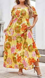 PLUS SIZE FLORAL PRINT MIDI DRESS IN MULTICOLOR DRESS STYLE OF CB 
