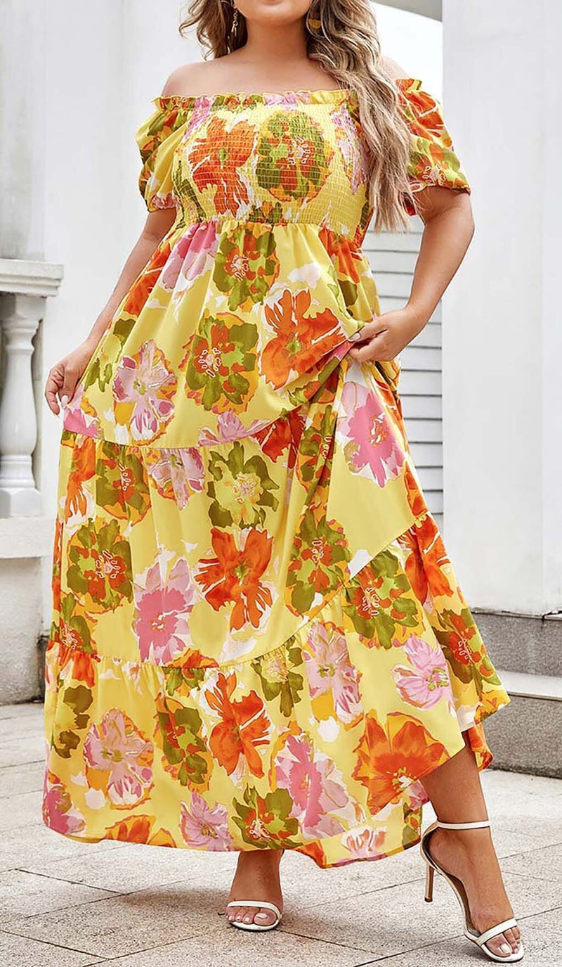 PLUS SIZE FLORAL PRINT MIDI DRESS IN MULTICOLOR DRESS STYLE OF CB 