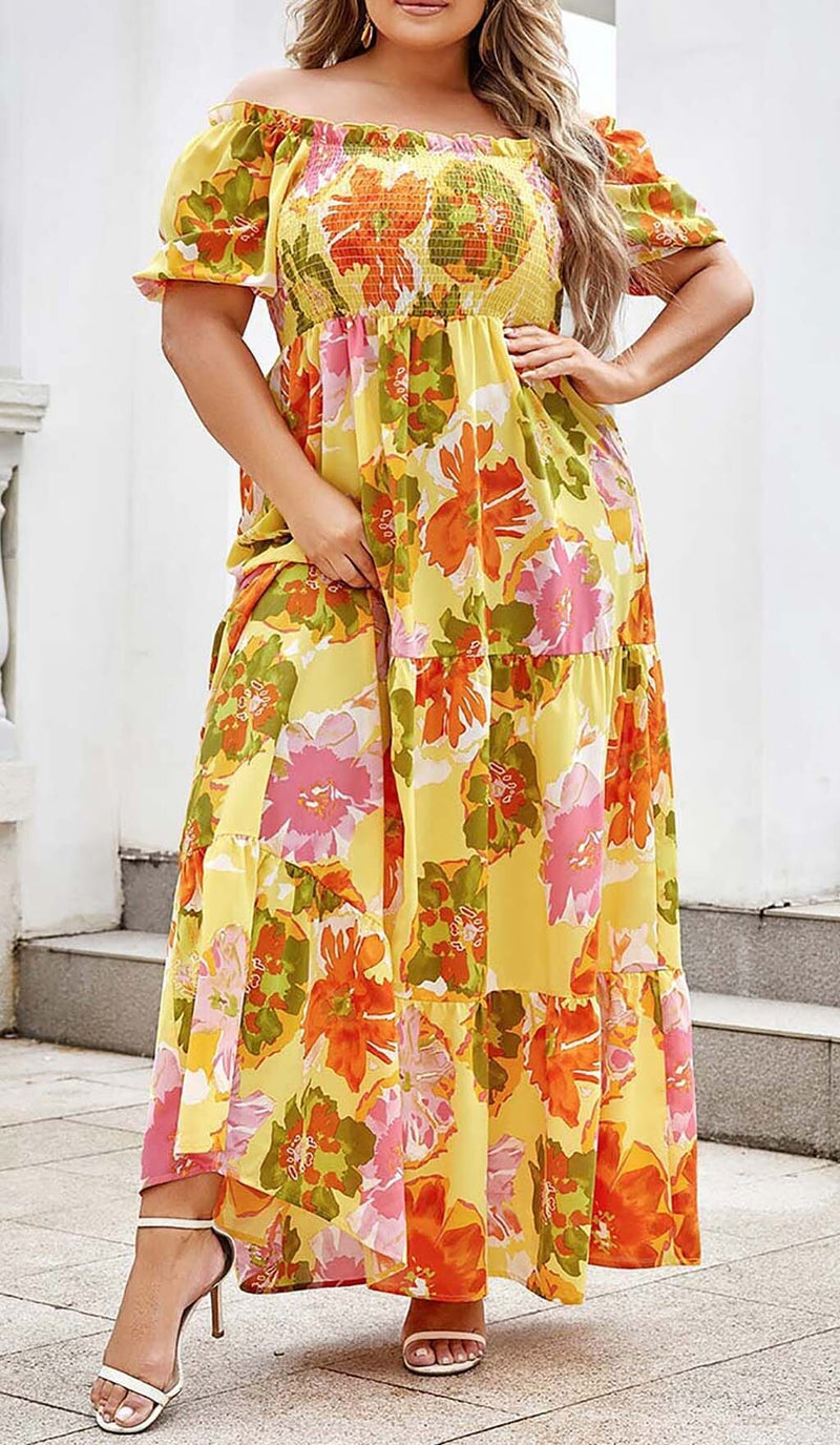 PLUS SIZE FLORAL PRINT MIDI DRESS IN MULTICOLOR DRESS STYLE OF CB 