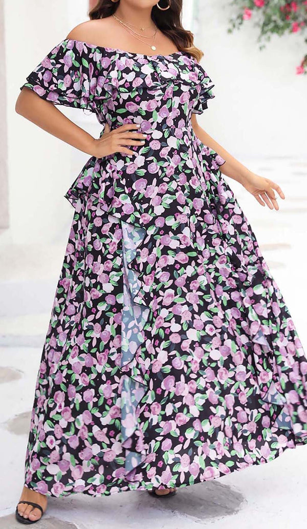 PLUS SIZE FLORAL RUCHED SLIT MIDI DRESS DRESS sis label 