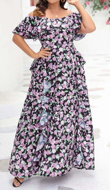 PLUS SIZE FLORAL RUCHED SLIT MIDI DRESS DRESS sis label 
