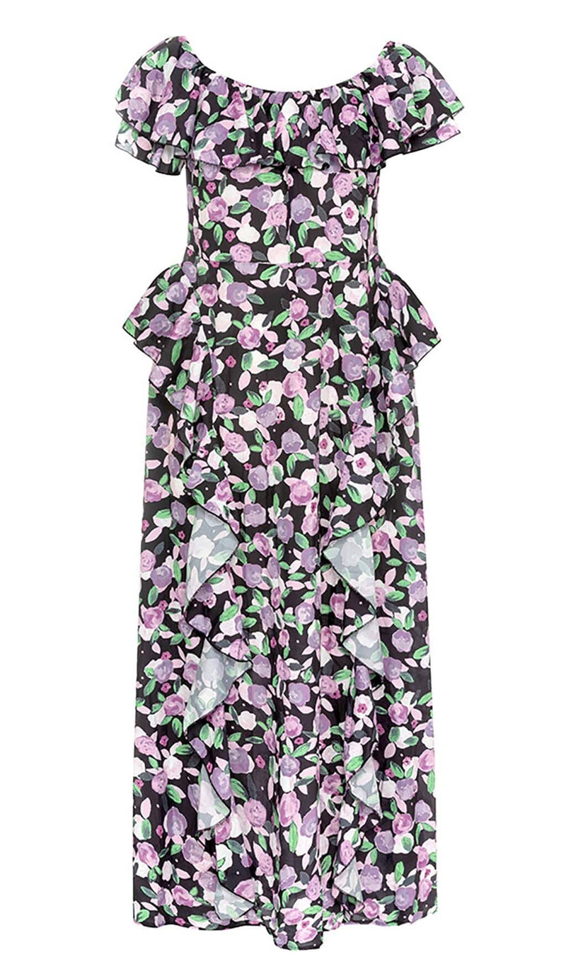 PLUS SIZE FLORAL RUCHED SLIT MIDI DRESS DRESS sis label 