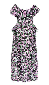 PLUS SIZE FLORAL RUCHED SLIT MIDI DRESS DRESS sis label 