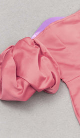PUFF BODYCON SATIN MIDI DRESS IN ROSE DRESS STYLE OF CB 