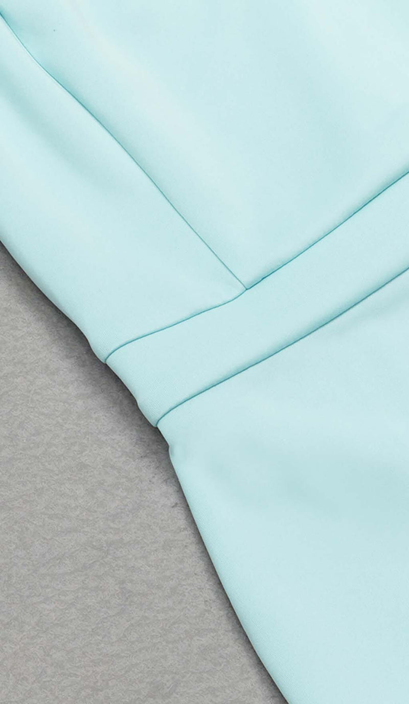 PUFF SLEEVE PEARL MIDI DRESS IN LIGHT BLUE DRESS STYLE OF CB 