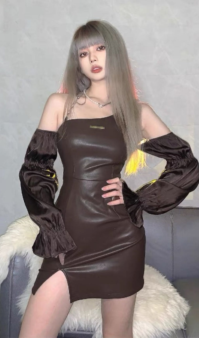 Puff leather sleeve dress styleofcb 
