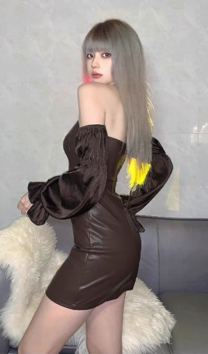 Puff leather sleeve dress styleofcb 
