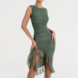 RECHED IRREGULAR COREST DRESS IN GREEN DRESS styleofcb 