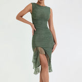 RECHED IRREGULAR COREST DRESS IN GREEN DRESS styleofcb 