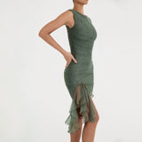 RECHED IRREGULAR COREST DRESS IN GREEN DRESS styleofcb 