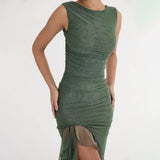 RECHED IRREGULAR COREST DRESS IN GREEN DRESS styleofcb 