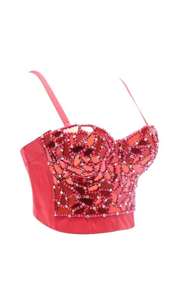 RED BEADED SEQUIN CORSET Shirts & Tops styleofcb 