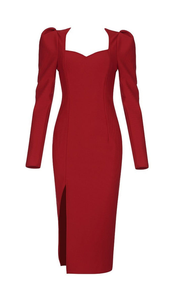 RED PUFF SEELVE BANDAGE MIDI DRESS Dresses styleofcb 