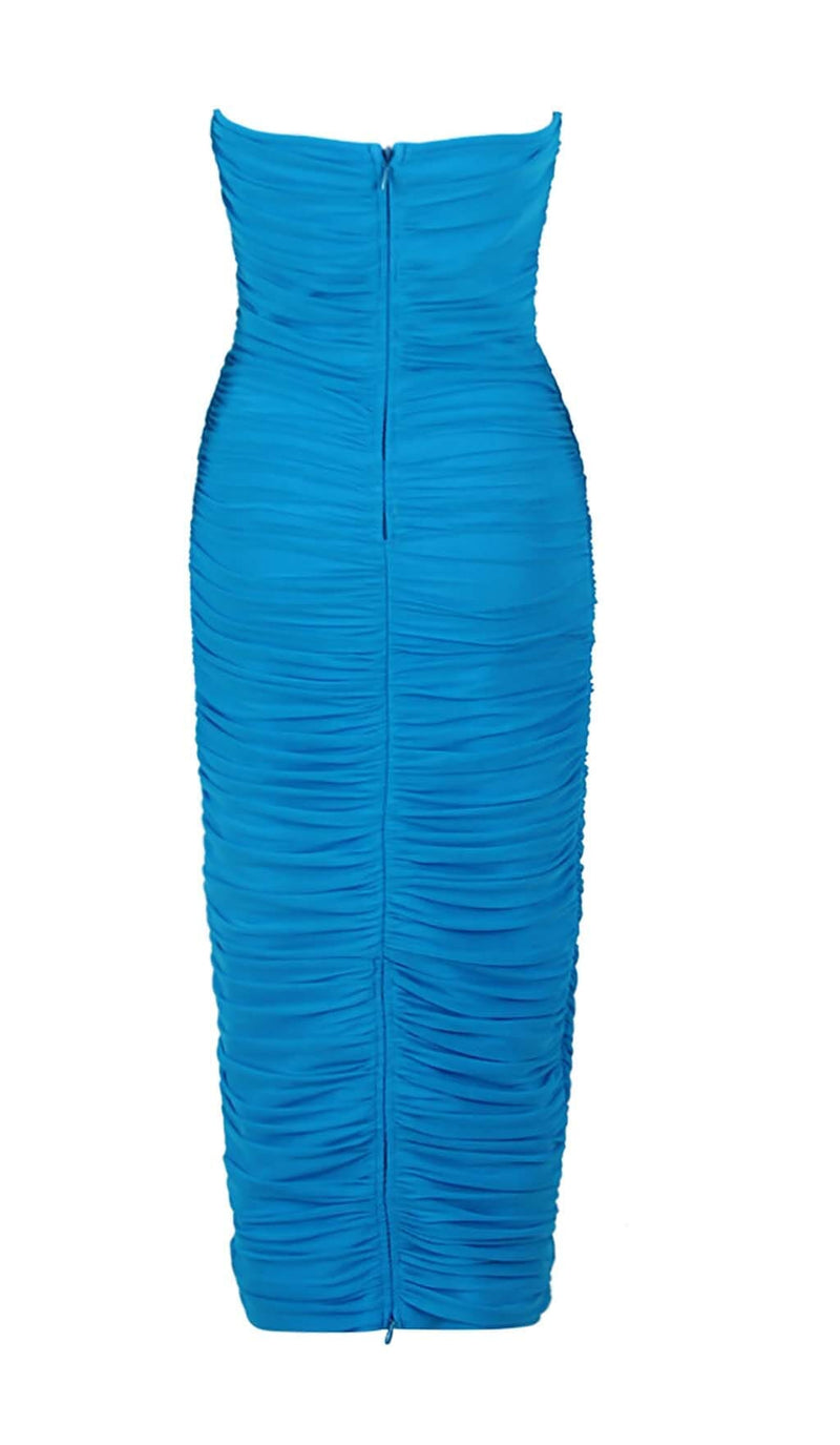 RUCHED BANDEAU MIDI DRESS IN BLUE DRESS sis label 