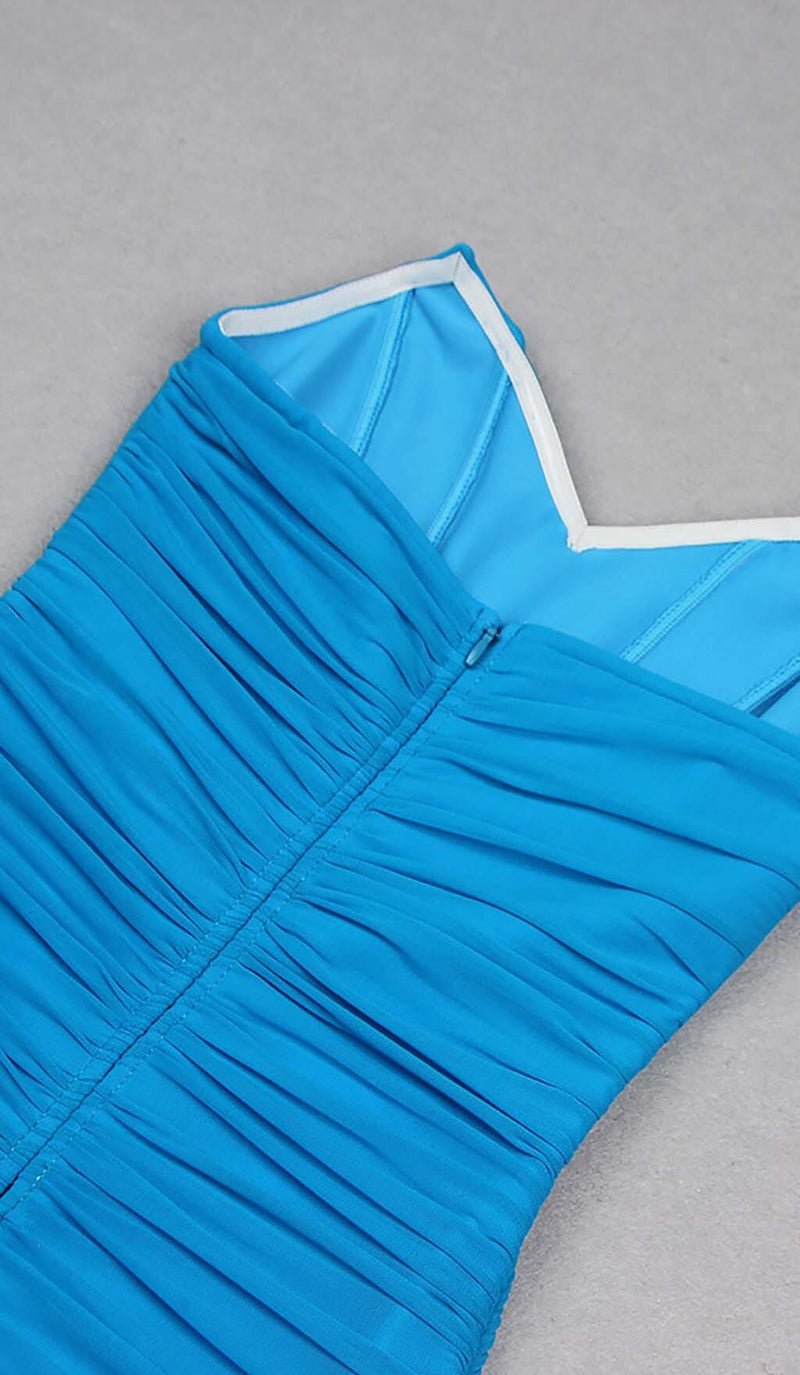 RUCHED BANDEAU MIDI DRESS IN BLUE DRESS sis label 