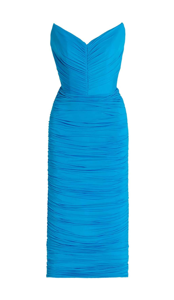 RUCHED BANDEAU MIDI DRESS IN BLUE DRESS sis label 