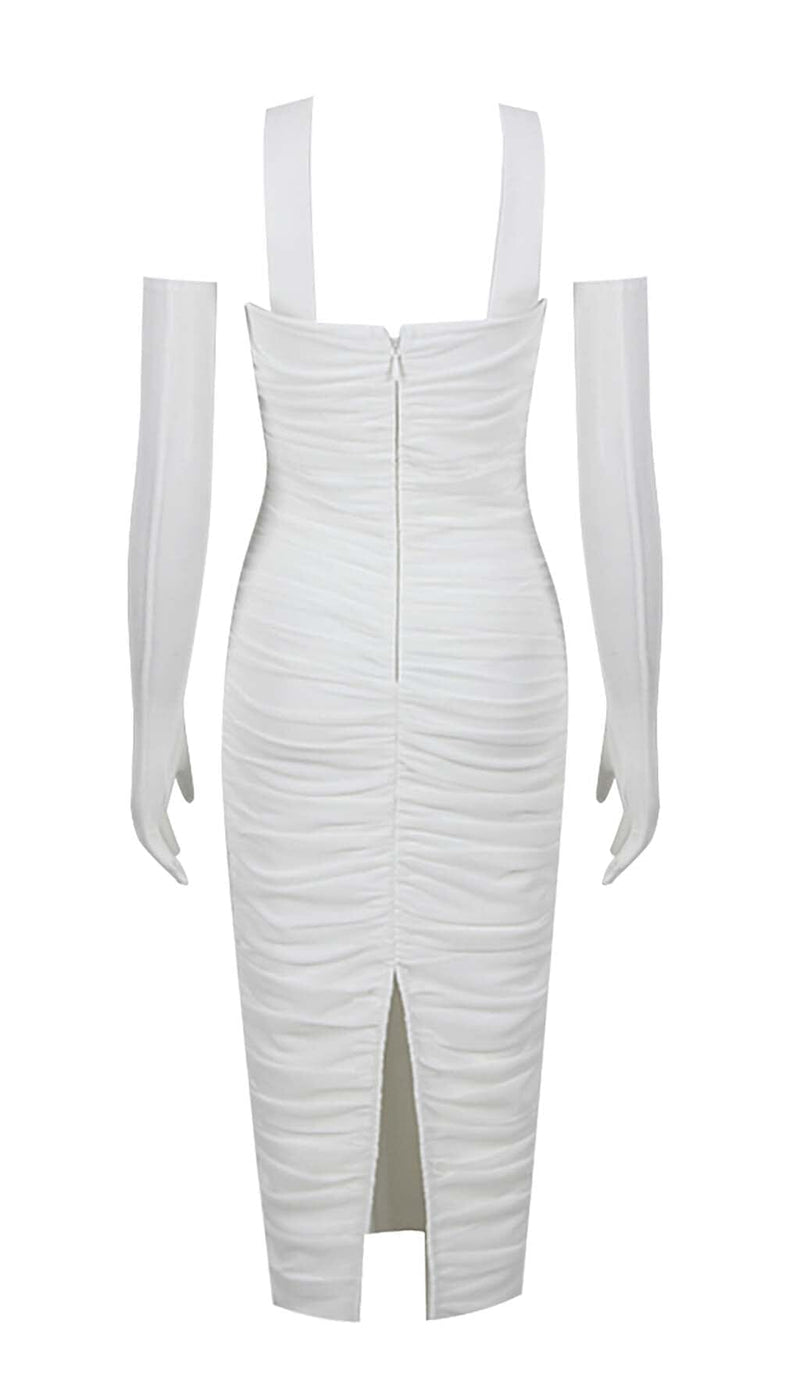 RUCHED BANDEAU MIDI DRESS IN WHITE DRESS STYLE OF CB 