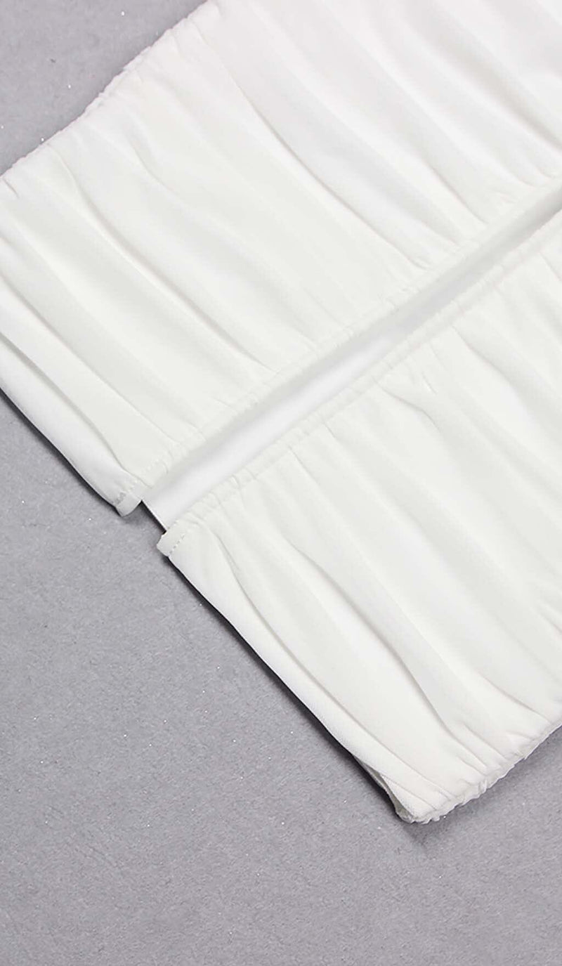 RUCHED BANDEAU MIDI DRESS IN WHITE DRESS STYLE OF CB 