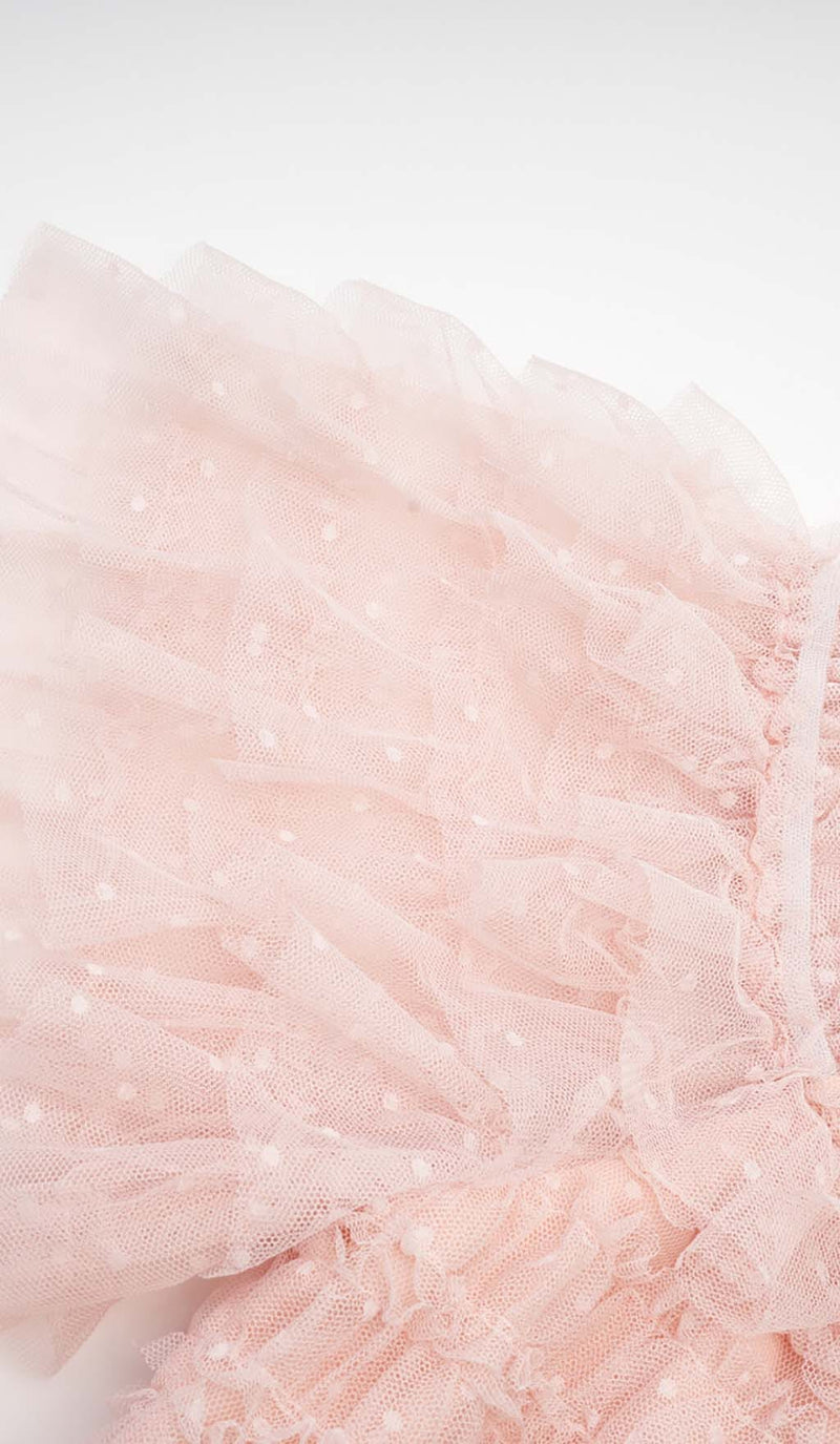 RUFFLE OFF SHOULDER TIERED MIDI DRESS IN PINK styleofcb 