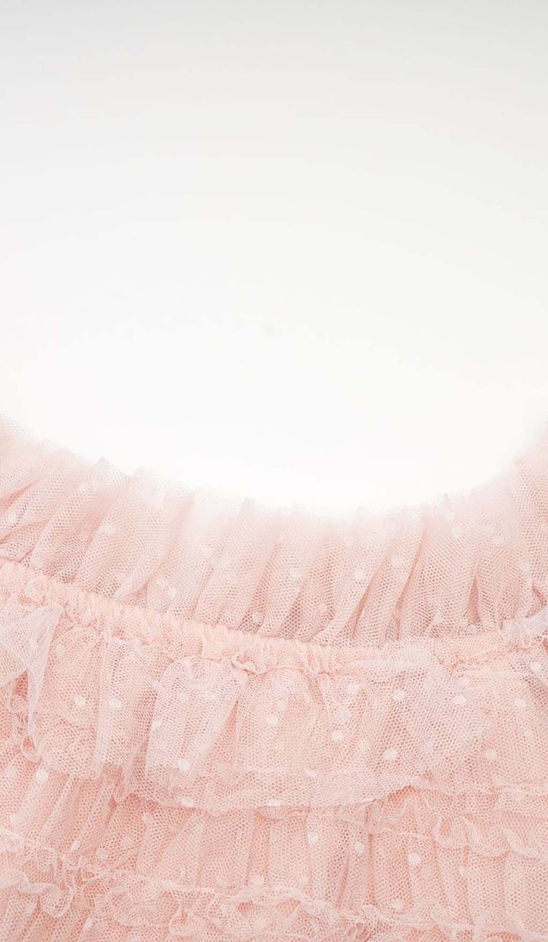 RUFFLE OFF SHOULDER TIERED MIDI DRESS IN PINK styleofcb 