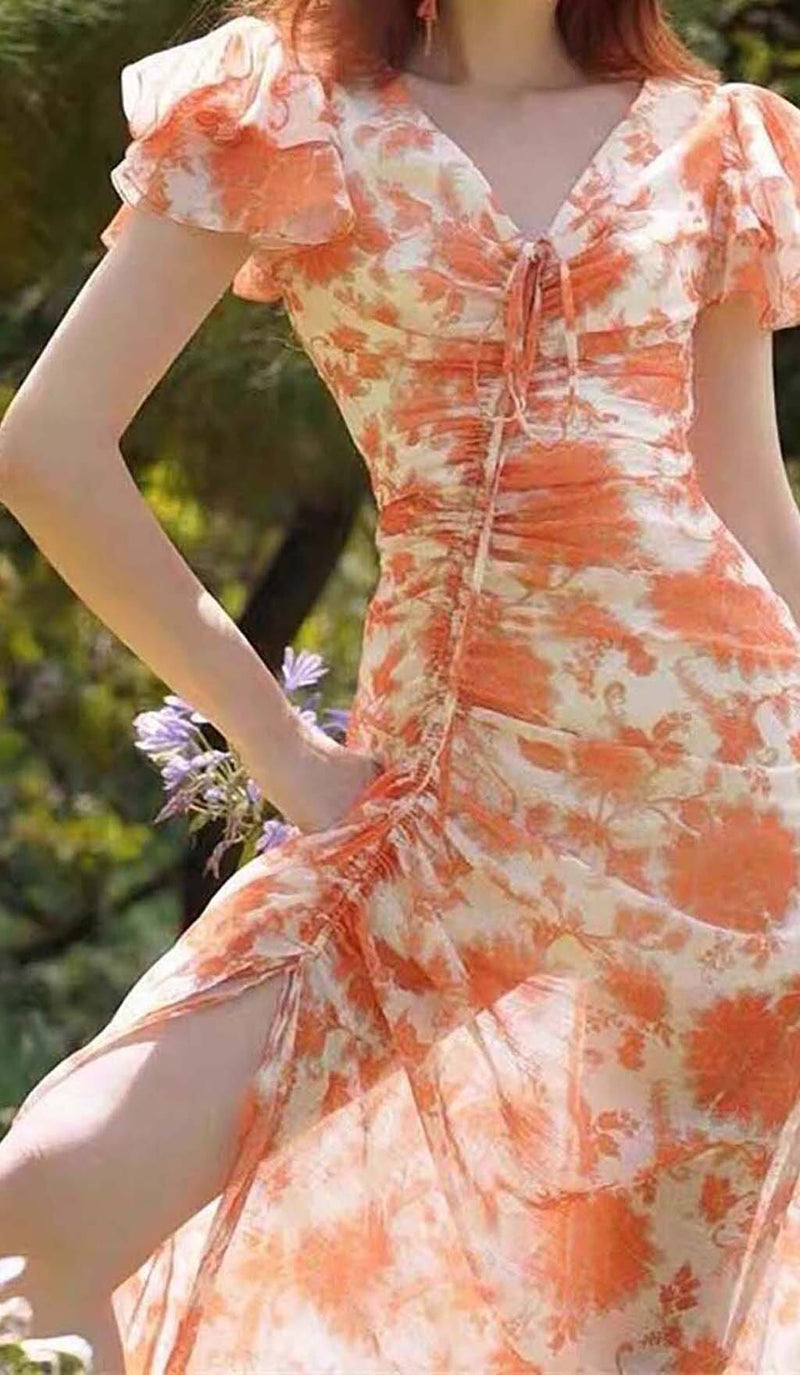 RUFFLE SLEEVED VOILE MAXI DRESS IN PINK DRESS STYLE OF CB 