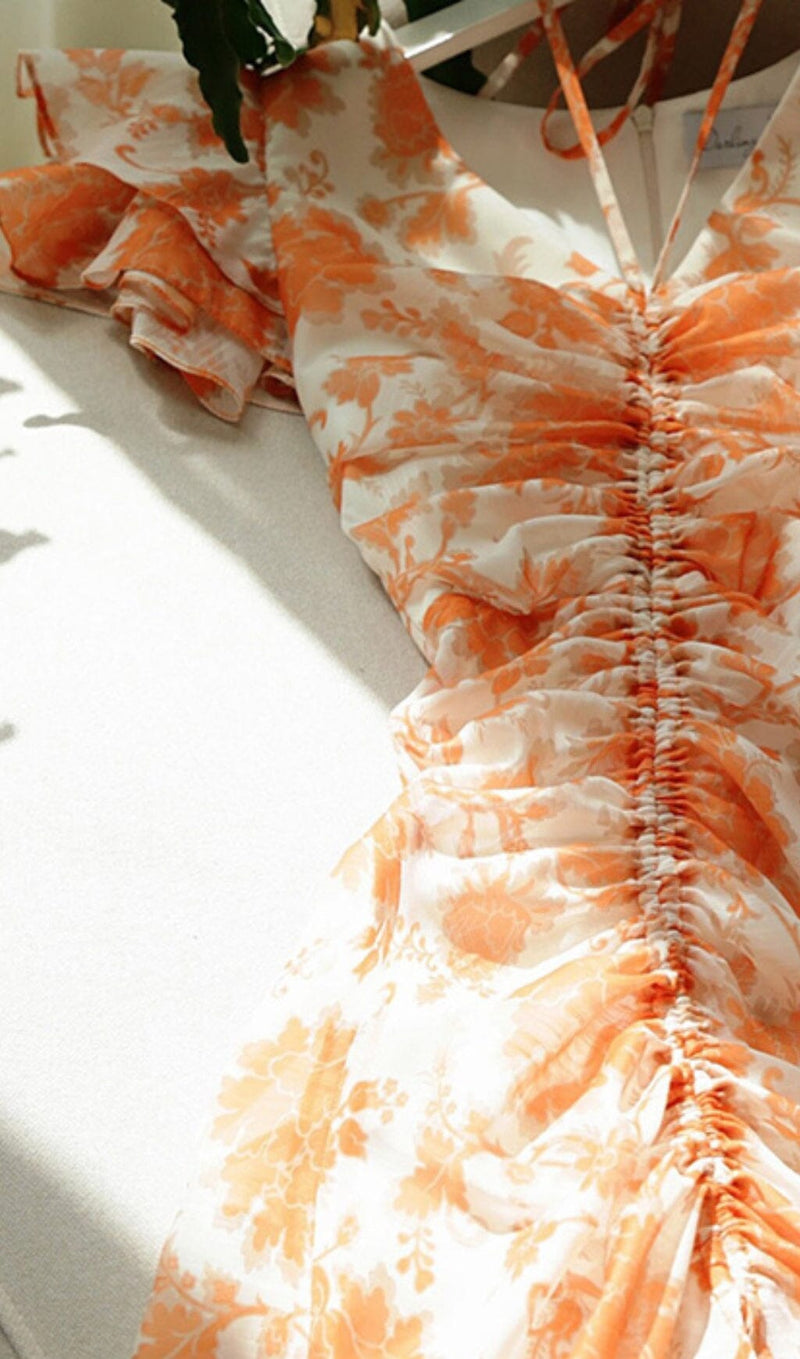 RUFFLE SLEEVED VOILE MAXI DRESS IN PINK DRESS STYLE OF CB 