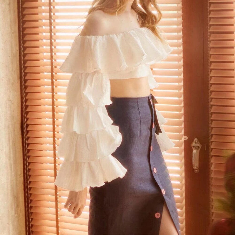 RUFFLE-TRIMMED CROP TOP DRESS STYLE OF CB 