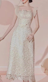 RUFFLE LACE MIDI DRESS IN WHITE DRESS STYLE OF CB 