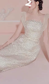 RUFFLE LACE MIDI DRESS IN WHITE DRESS STYLE OF CB 