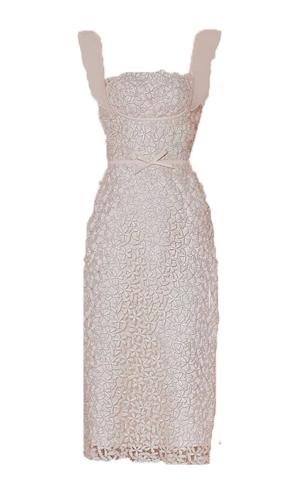 RUFFLE LACE MIDI DRESS IN WHITE DRESS STYLE OF CB 