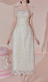 RUFFLE LACE MIDI DRESS IN WHITE DRESS STYLE OF CB 