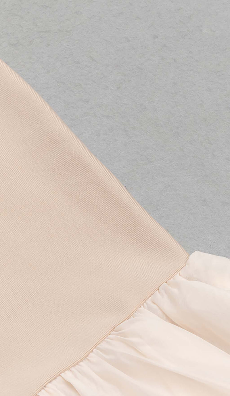 RUFFLE STRAPPY MIDI DRESS IN BEIGE DRESS STYLE OF CB 