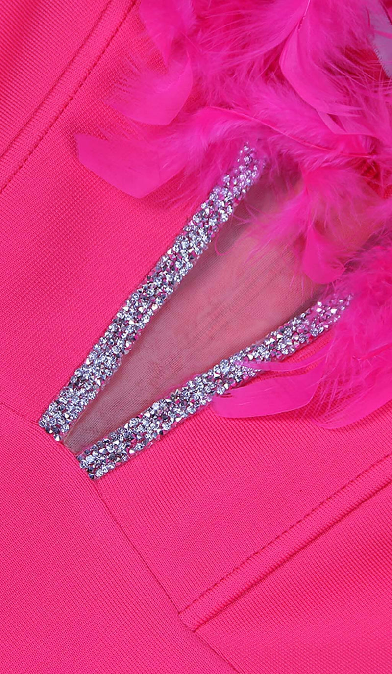 FEATHER PLUNGE MIDI DRESS IN ROSE DRESS STYLE OF CB 