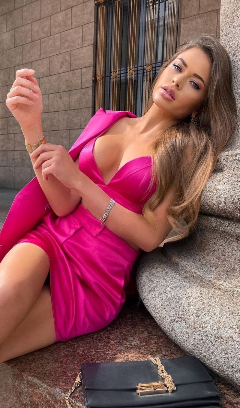 SATIN BLAZER SUIT IN PINK styleofcb 