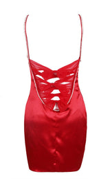 SATIN BOW BACK MINI DRESS IN WINE RED Dresses styleofcb 