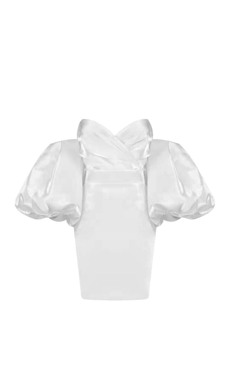 SATIN PUFF SLEEVE MINI DRESS IN WHITE Dresses styleofcb 