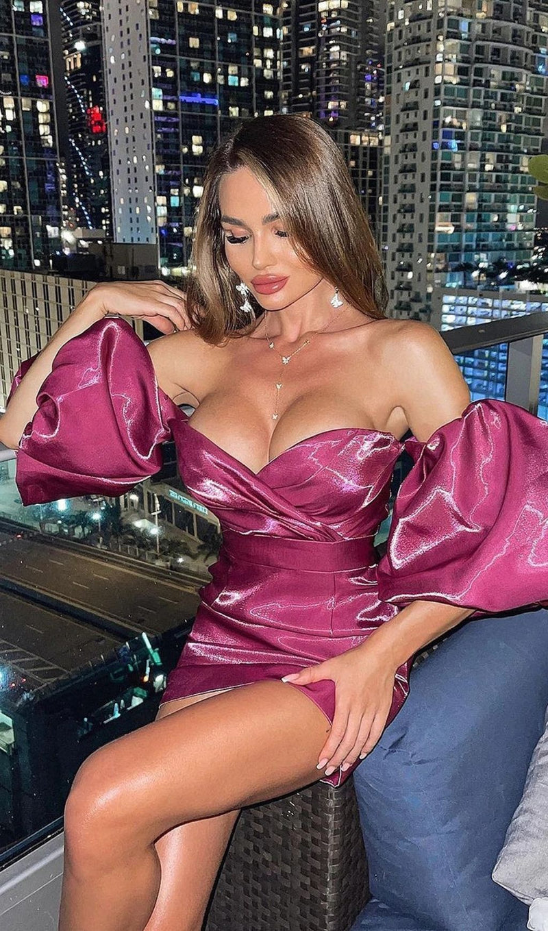 SATIN PUFF SLEEVE MINI DRESS IN RED Dresses styleofcb 