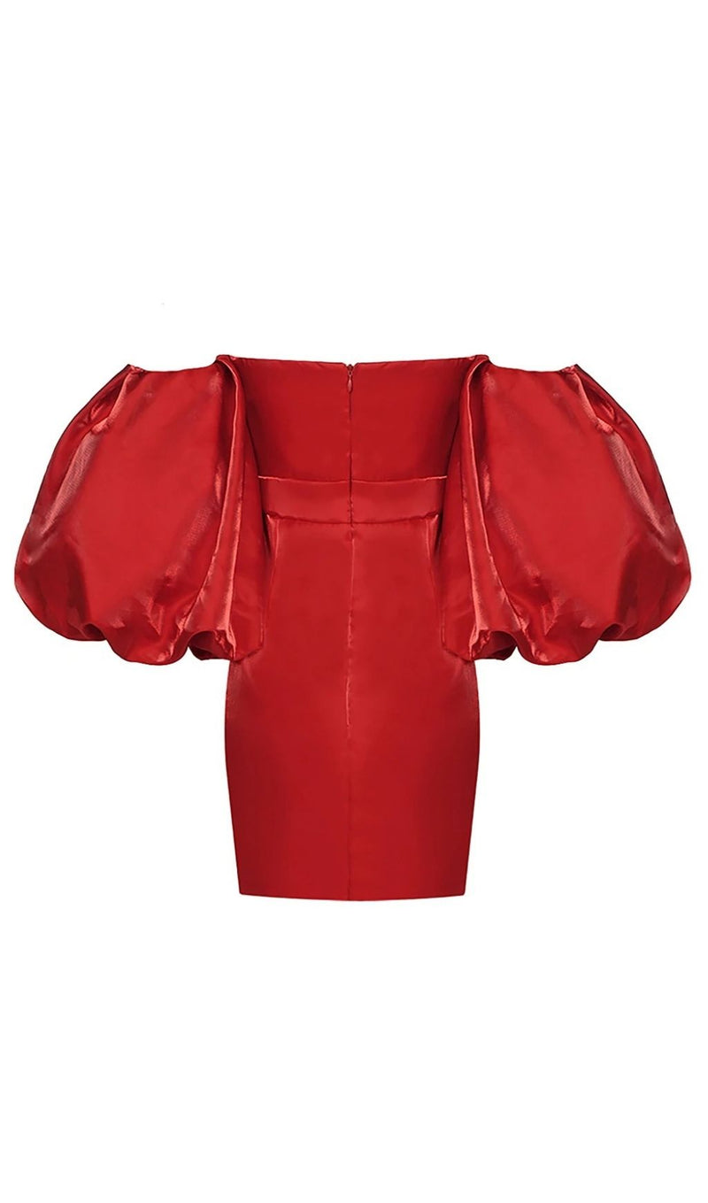 SATIN PUFF SLEEVE MINI DRESS IN RED Dresses styleofcb 