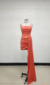 SATIN RUCHED MINI DRESS IN ORANGE Dresses styleofcb 