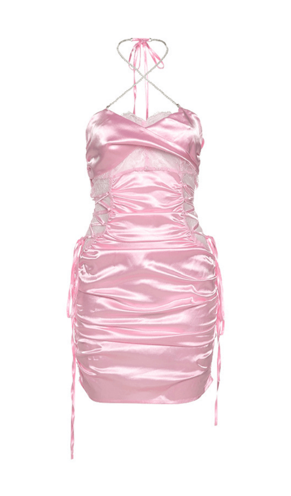 SATIN RUCHED MINI DRESS IN PINK styleofcb PINK S 